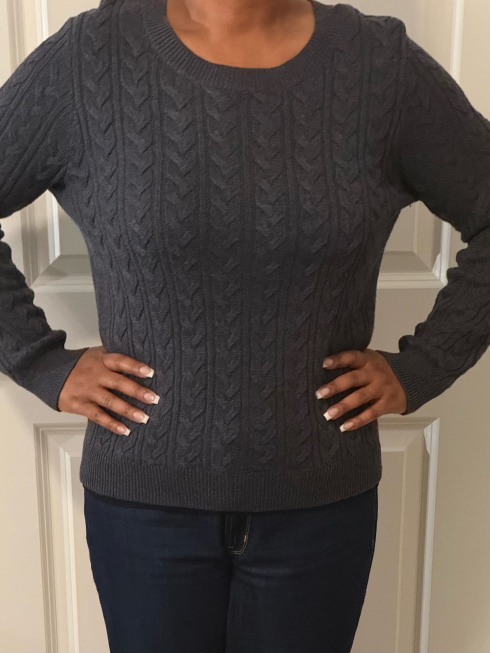 H&M Bluish Gray Cable-Knit Crewneck Sweater